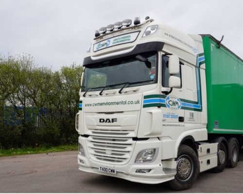 CWM arctic lorry with a white cab and green trailer