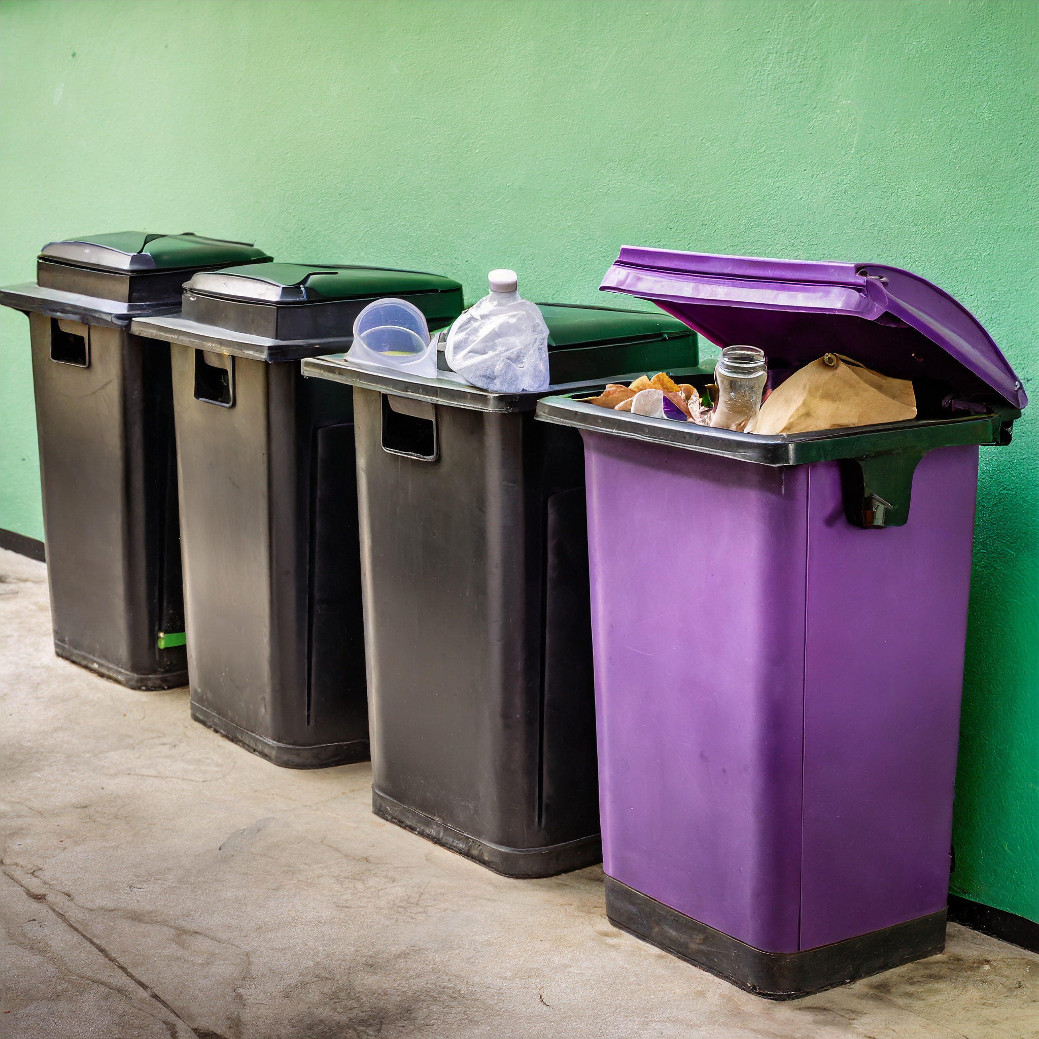 Line of wheelie bins